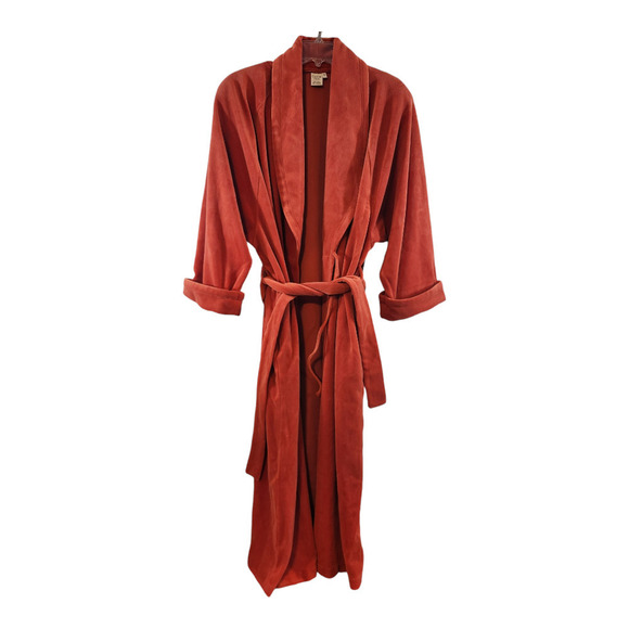 Garnet Hill womens cotton blend bath robe sz medium, orange house robe  Vtg - Picture 1 of 16